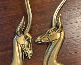 Pair of Pendergast Modernist Adonized Aluminimum with Brass Finish Gazelle Wall Sculptures