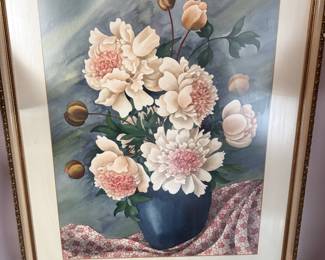 Framed & Matted Still Life Floral Bouquet Print - Signed Herbert 
