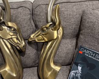 Pair of Pendergast Modernist Adonized Aluminimum Gazelle Wall Sculptures with Brass Finish