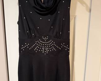 Circa Y2K Estivo Black Rhinestone Embellished Cowl Neck Sheath Midi Dress