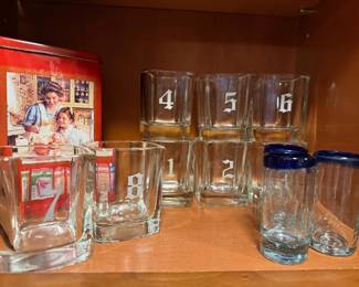 Set of 8 Numbered Scotch/Whiskey Glasses, Set of 3 Hand-Blown Mexican Tequila Glasses/Shot Glasses
