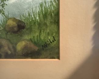 Framed Mountain Landscape Watercolor Painting - Signed N Weibel
