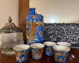 Japanese Moriage Dragonware Sake Set