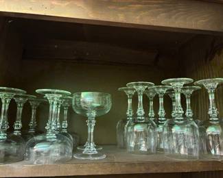 Matching Wine Glasses & Champagne Coupes with Etched Floral Design