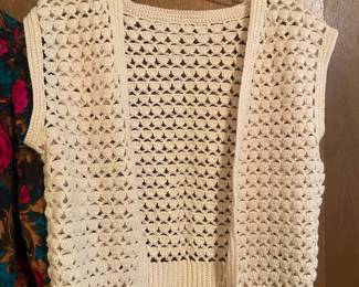 Cream Open-Front Crochet Vest