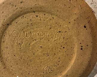 Pair of Jeaneane Hill Studio Pottery Soup Mugs with Cracker Holders