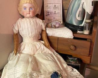 Circa Late 1800s German Bisque & Leather Doll