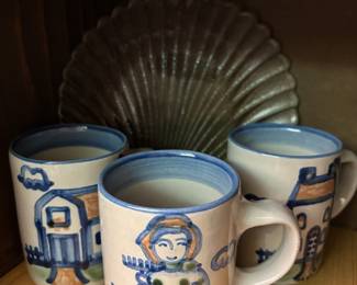 Set of 3 M.A. Hadley Stoneware "Farmer" Coffee Mugs