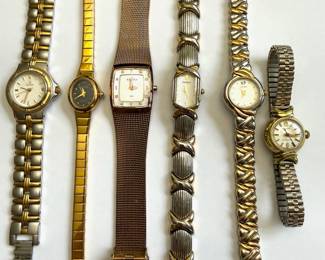 Bulova Two Tone Ladies Watch, Elgin Gold Tone Black Dial Ladies Watch, Skagen Denmark Rose Gold-Tone Ladies Watch, Seiko Two Tone Diamond Bezel Ladies Watch, Seiko Two Tone Herringbone Ladies Watch