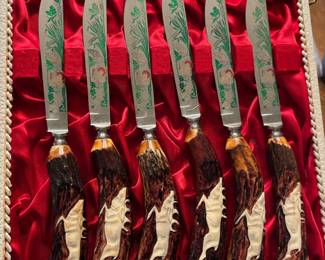  Anton Wingen Jr. Solingen-Germany Steak Knife set with Antler Handles
