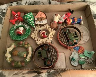 Variety of Hallmark ornaments.  Many from the 70s.