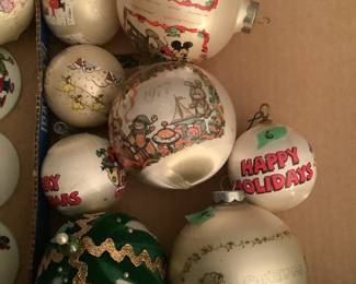 Vintage satin ornaments, Coca Cola, Peanuts, Disney