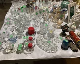 Sets of candle holders some with candles, divided tray, 