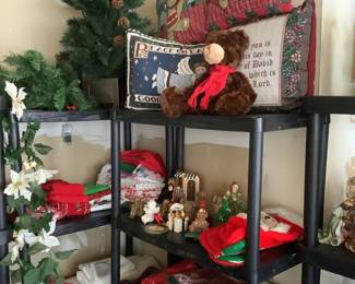 So many pretty Christmas linens,  table cloths, napkins, runners, hand towels 