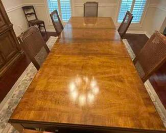Dining Table and 6 Caned Back Chairs incudes 2 leaves and table pad protectors