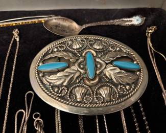 Inlaid turquoise belt buckle