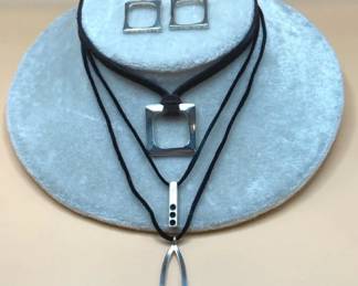 Sterling Silver  Suede Pendants and Earrings