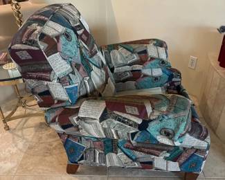 Book Patterned Fabric Recliner Chair  Motion Craft