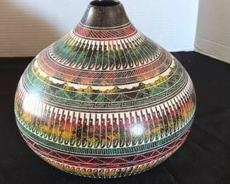 Artist Myron Charley Horse Hair Etched Pot