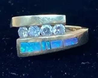 14K YG BlueGreen Opal  Diamond Bypass Ring