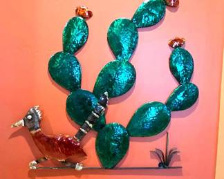 Metal Cactus Wall Hanging  Signed