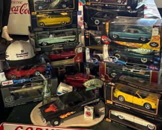 Corvette sign, model cars