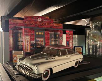 1950 Buick tin toy and garage
