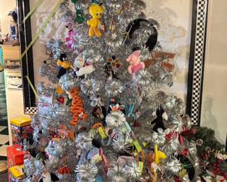 Vintage 7' aluminum pom pom Christmas tree