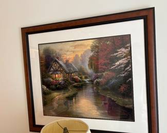 Framed artwork - cabin / river scene