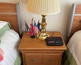 Night stand, brass lamp