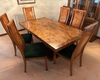Birds Eye maple mid century table and chairs with two leaf