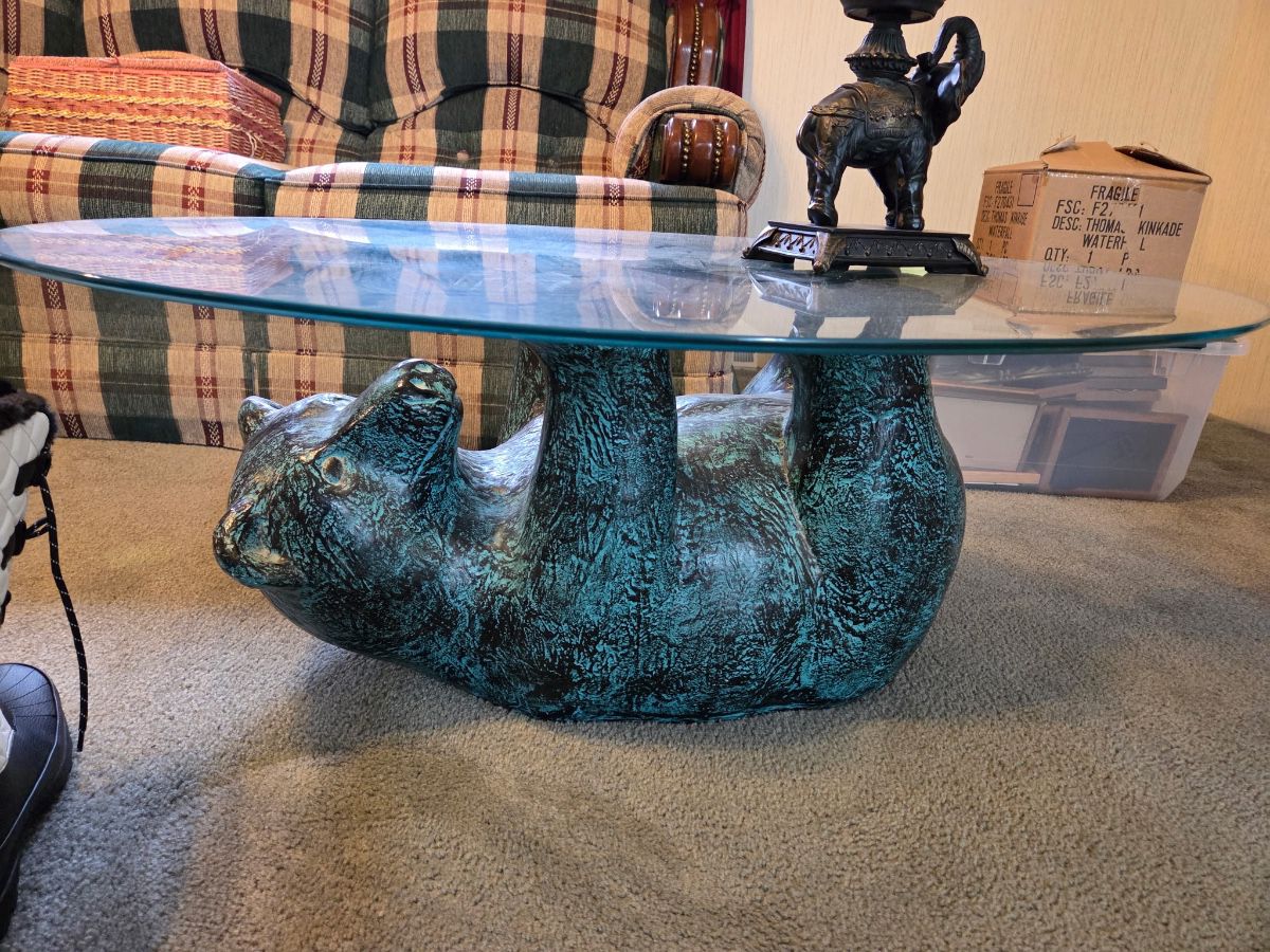 Bear- shaped glass-top coffee table