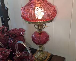 Vintage Fenton cranberry Cabbage Rose Lamp