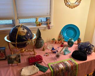 Marble globe, bead, purses vintage hats, and more