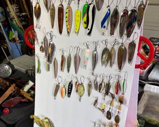 Large variety of vintage fishing lures.