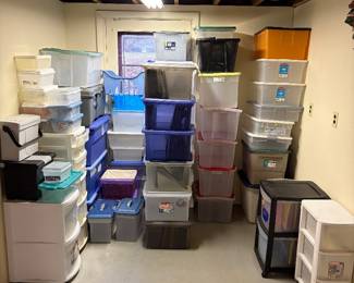 Large selection of different sized storage bins.
