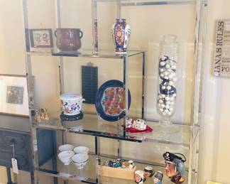 Milo Baughman style chrome and glass etagere