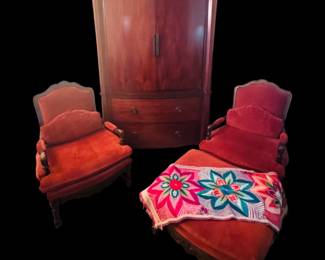 Pair rust suede French chairs