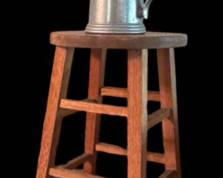 Vintage wood stool & Pewter pitcher