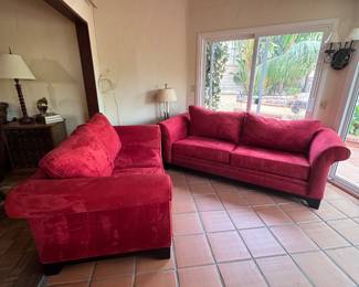 Red faux suede sofa set