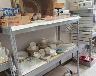 Pink Depression glass, Fire King dishes, serving bowls