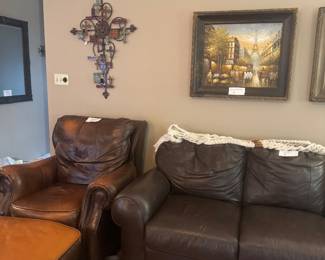 Leather Sofa and Chair , Modern oil paintings 