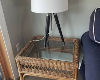 Wicker end table; table lamp