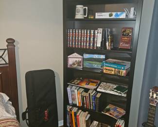 Black wood bookcase, Books and Games