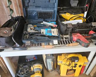Bosch Jig saw, Orbital sander, Jump start charger, Belt sander,  Milwaukee reciprocating saw
