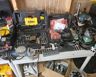 Router, dill with drill press, Palm sander, Etc.