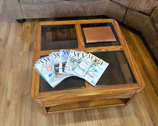 Glass and wood coffee table