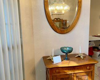 Antique oak washstand cabinet, $325