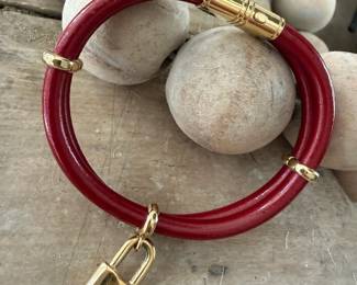 Louis Vuitton Red Leather & Lock Bracelet