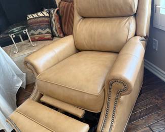 Beautiful Condition Latte Color Leather Recliner with Stud Detailing